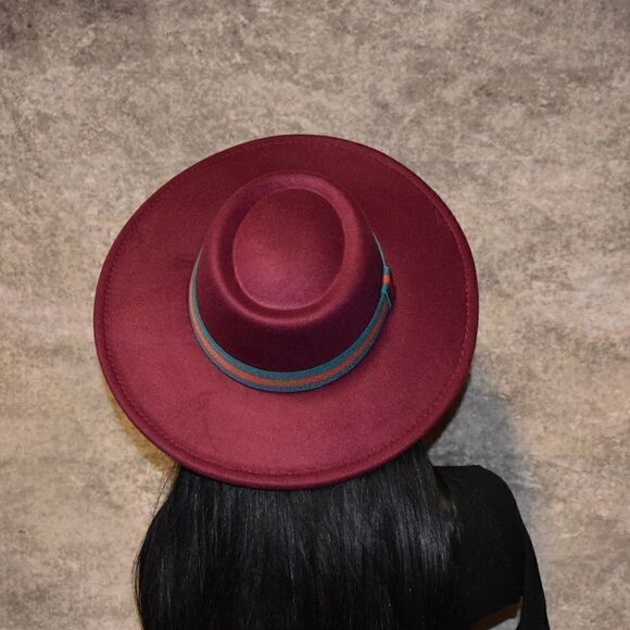 Burgundy Large Wide Brim Fedora Hat